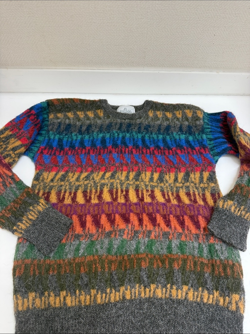 100% AlpacaMulticolor Patterned Knit Sweater